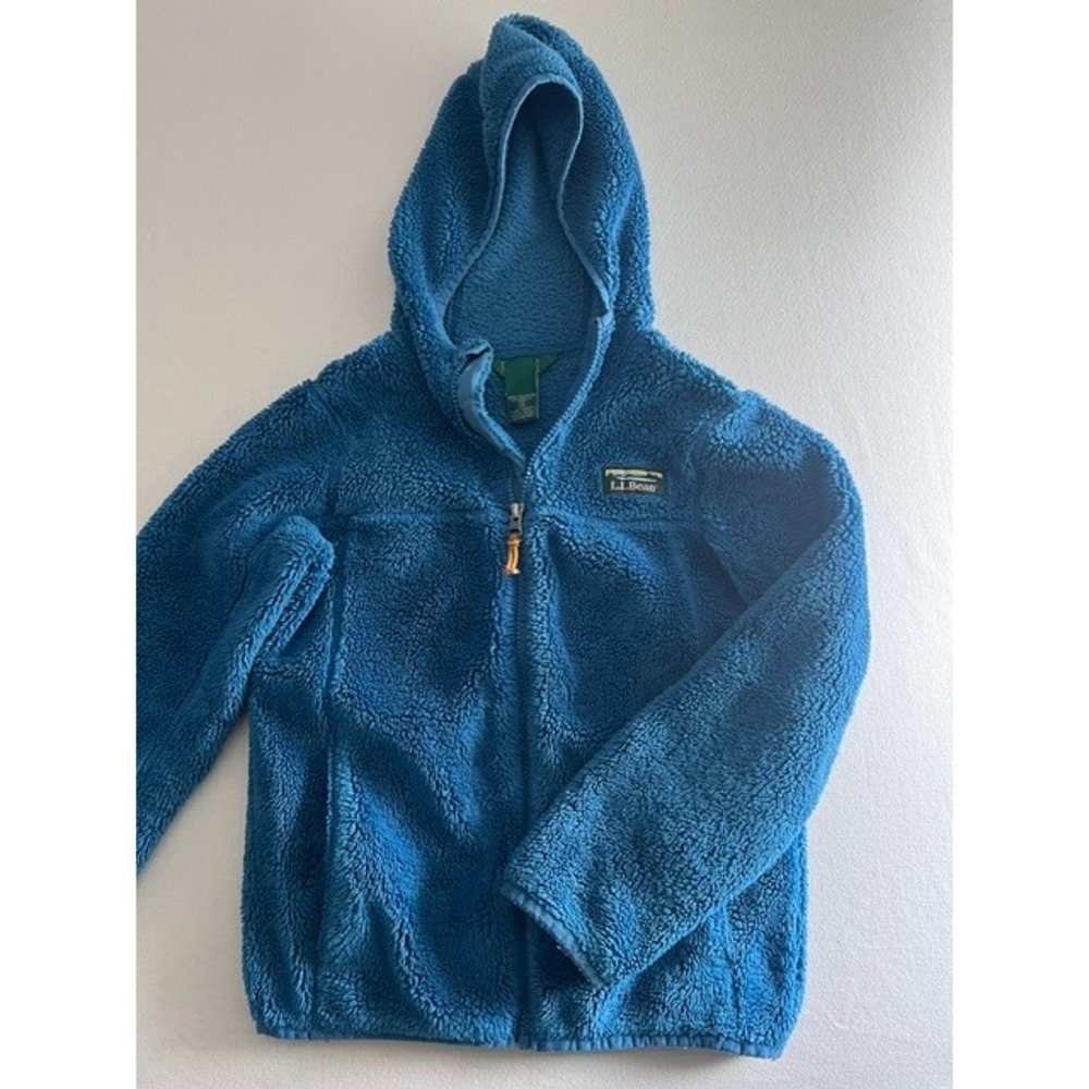 LL Bean Fleece Hoodie Youth Size 8 Blue Sherpa Full Zip High Pile Jacket 505071